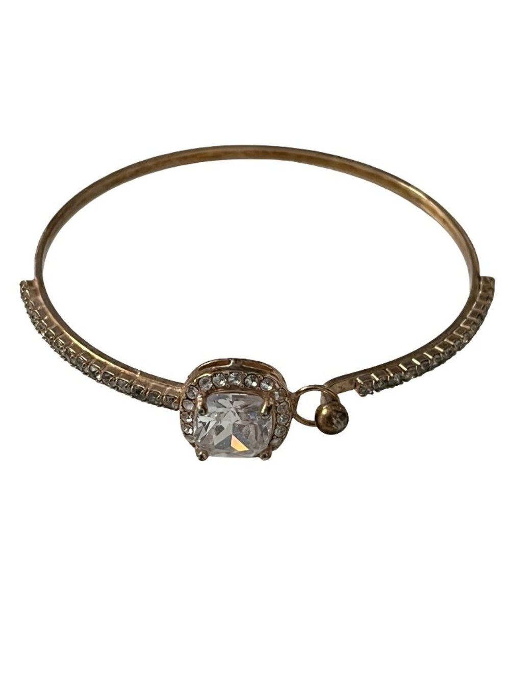 Vintage Rose Gold Tone Crystal Bangle Bracelet Cushion Cut Halo Rhinestone